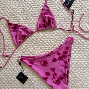 Skatie Vibrant Pink /Magenta / Maroon Bikini Set in Athena print